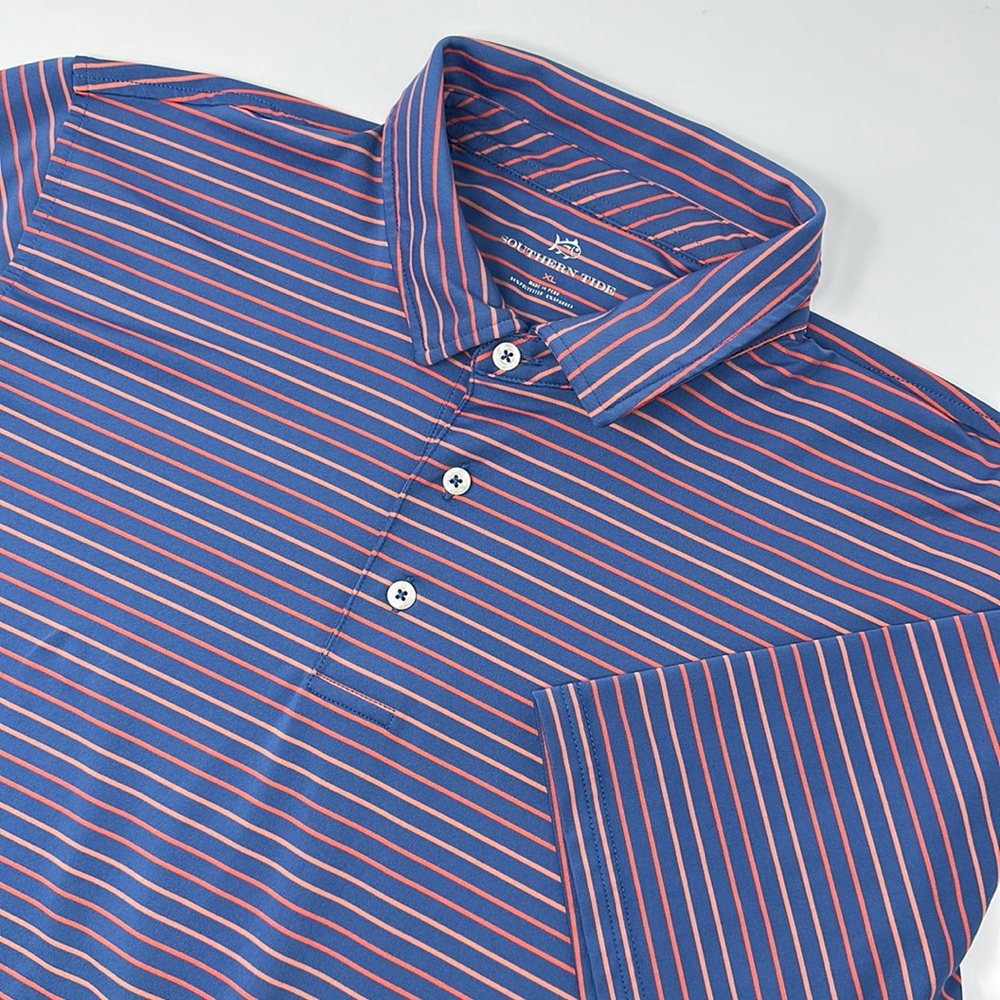 Southern Tide Striped Short Sleeve Golf Polo Shirt size XL in EUC